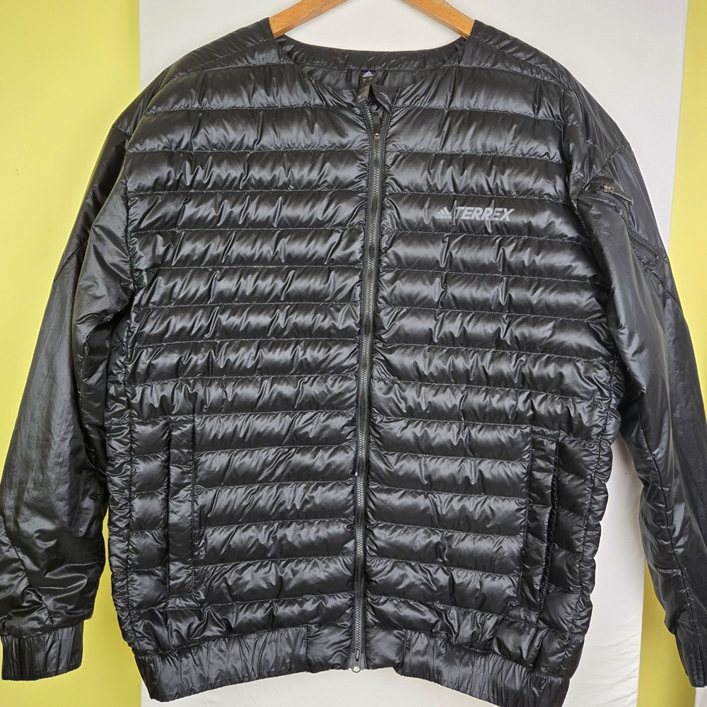 Adidas Terrex Bomber Down Jacket Mens Large Black Puffer Full Zip light